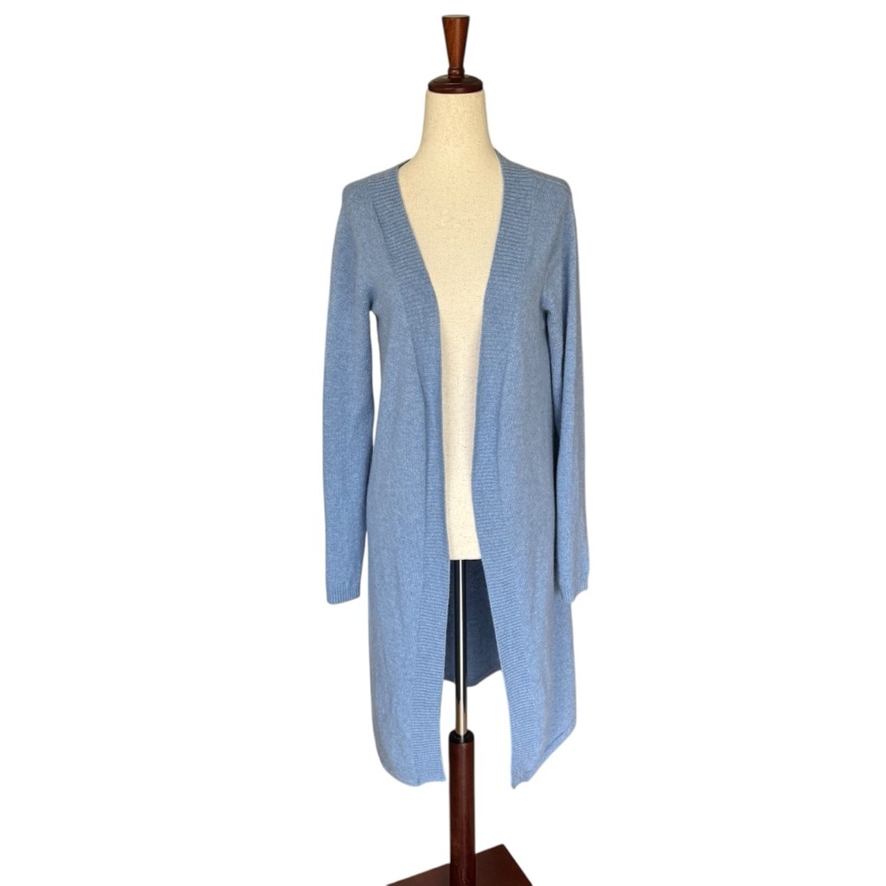 Sofia Cashmere Sofiacashmere Open Front Light Blue Cardigan Sweater Knit Duster